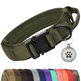 Joytale Collar Perro, Táctica Collar Perro Mediano con Mango de Control, Resistente Collares para Perros con Etiquetas Código QR, Verde Militar, M