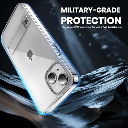 Image of MOOSH Metal Kickstand Case Compatible with iPhone 15 Plus Case Cover, 3 Stand Modes Military-Grade Drop Protection, Supports Wireless Charging Slim Back Cover with Kickstand for iPhone 15 Plus (Clear)