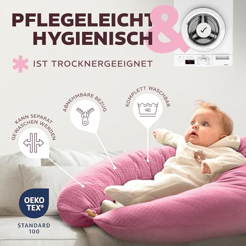 sei Design XXL Stillkissen 190x35 mit Musselin-Bezug ergonomisch. Schwangerschaftskissen Seitenschläferkissen Komfortkissen für Erwachsene… – Ansicht 6