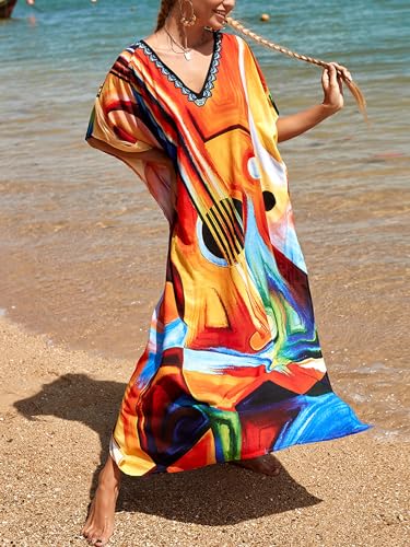 Image of Kaftan Dresses for Women Plus Size Summer Beach Dress with Print and Swim Cover Ups