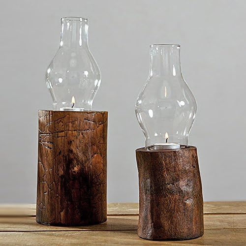 Retro candle holder natural stump base candlestick furnishings creative handmade glass oil lamp ornaments,12*32cm