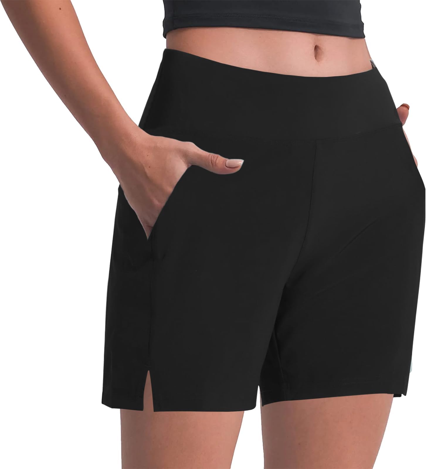LancryWomen Swim Shorts, High Waisted Flattering Slit Bikini Bottoms with Pockets, Conservative Beach Swimsuit Board Boy Shorts for Ladies Girls