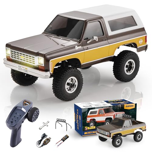 BEEZRC FMS 1/24 RC Crawler Officially Licensed Chevy K5 Blazer RC Car FCX24 RTR RC Pickup Truck SUV 4WD 2.4GHz Hobby RC Model 8km/h Mini car RC Off-Road Remote Control Car (Brown)