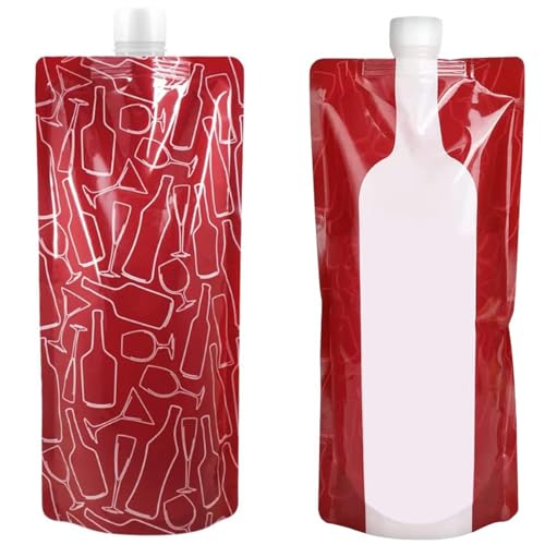 2 bolsas de plástico reutilizables portátiles de 750 ml para botellas de vino, bolsas portátiles para bebidas, bolsa plegable a prueba de fugas para bebidas de licor de vino, Red