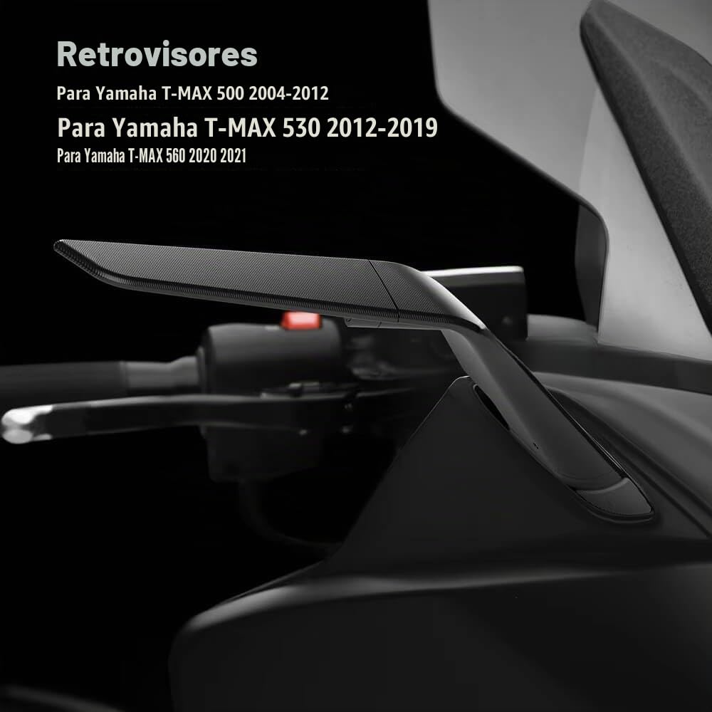 Adecuado para YAMAHA T MAX 560 2020 2021 T-Max 500 2004-2012 T-MAX 530 2012-2019 Espejos retrovisores de motocicleta Espejos laterales giratorios, Espejos de manillar de motocicleta delanteros