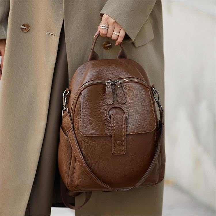 Genuine Leather Backpack Purse For Women Brown Real Soft Leather Travel Convertible Ladies Shoulder Bag - Image 4
