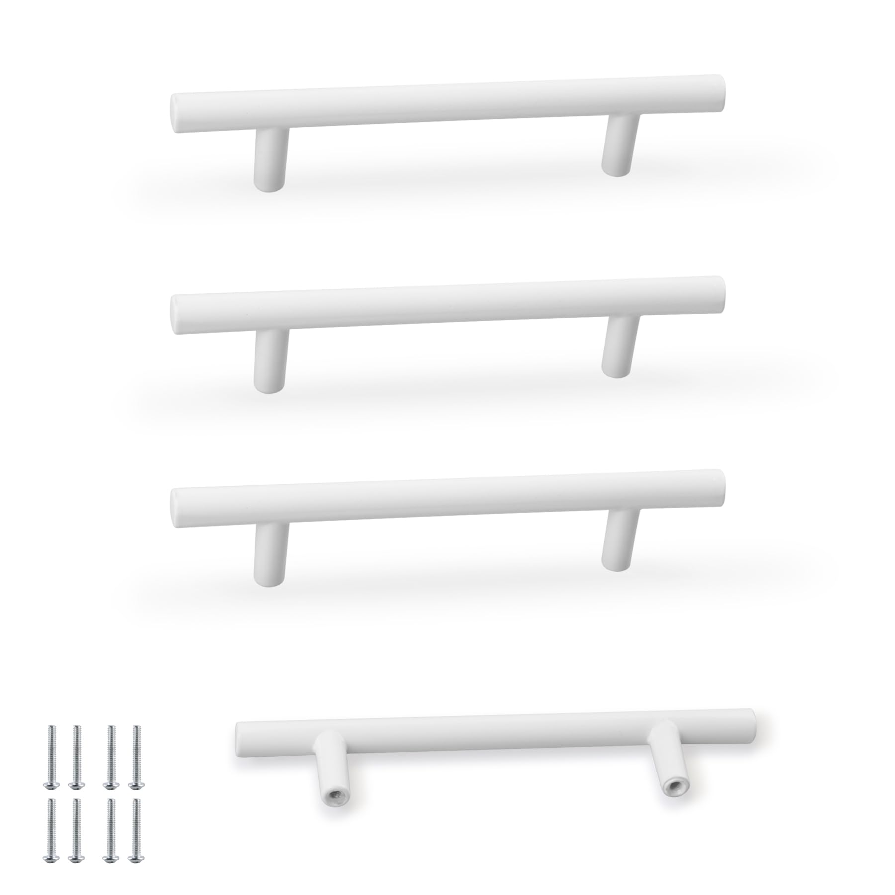 Tycoonest Modern Straight Bar Handles, Glossy White (Set of 4) - for a Quick Furniture Upgrade on Cabinets & Drawers, Complete with Screws - Hole Spacing 96mm