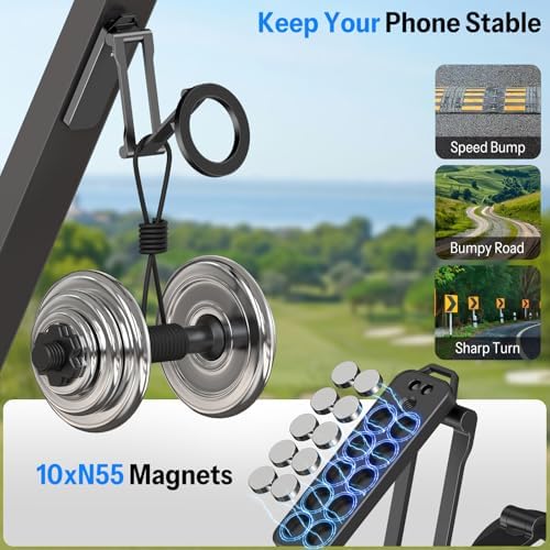 OMOTON CV08 Magnetic Golf Cart Phone Holder with [1/4” Screw] [Foldable & Extendable Arm], 360° Swivel Phone Mount for iPhone/Samsung Fits EZ-GO/Club Car/Camera Tripod, Includes Pouch & Strap (Black) — view 6