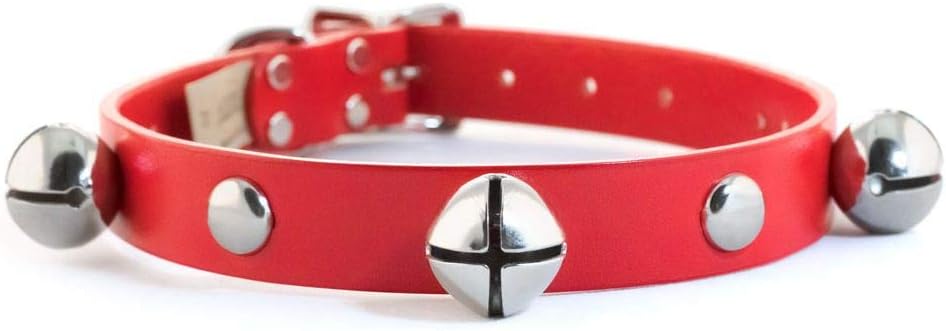Auburn Leathercrafters Jingle Bell Studded Dog Collar - Festive Adjustable Accessory - Comfortable Fit Design for Holiday Celebrations | Red, 1-1/4 x 30 inch
