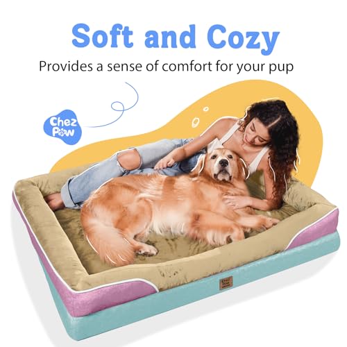 Image of Chez Paw Orthopedic Washable XXL Dog Bed for Extra Large Dogs | Egg Crate Foam, 4-Sided Bolster Support, Waterproof Liner, Non-Slip Bottom, Removable Bolster Cover, 45 x 35 Inch