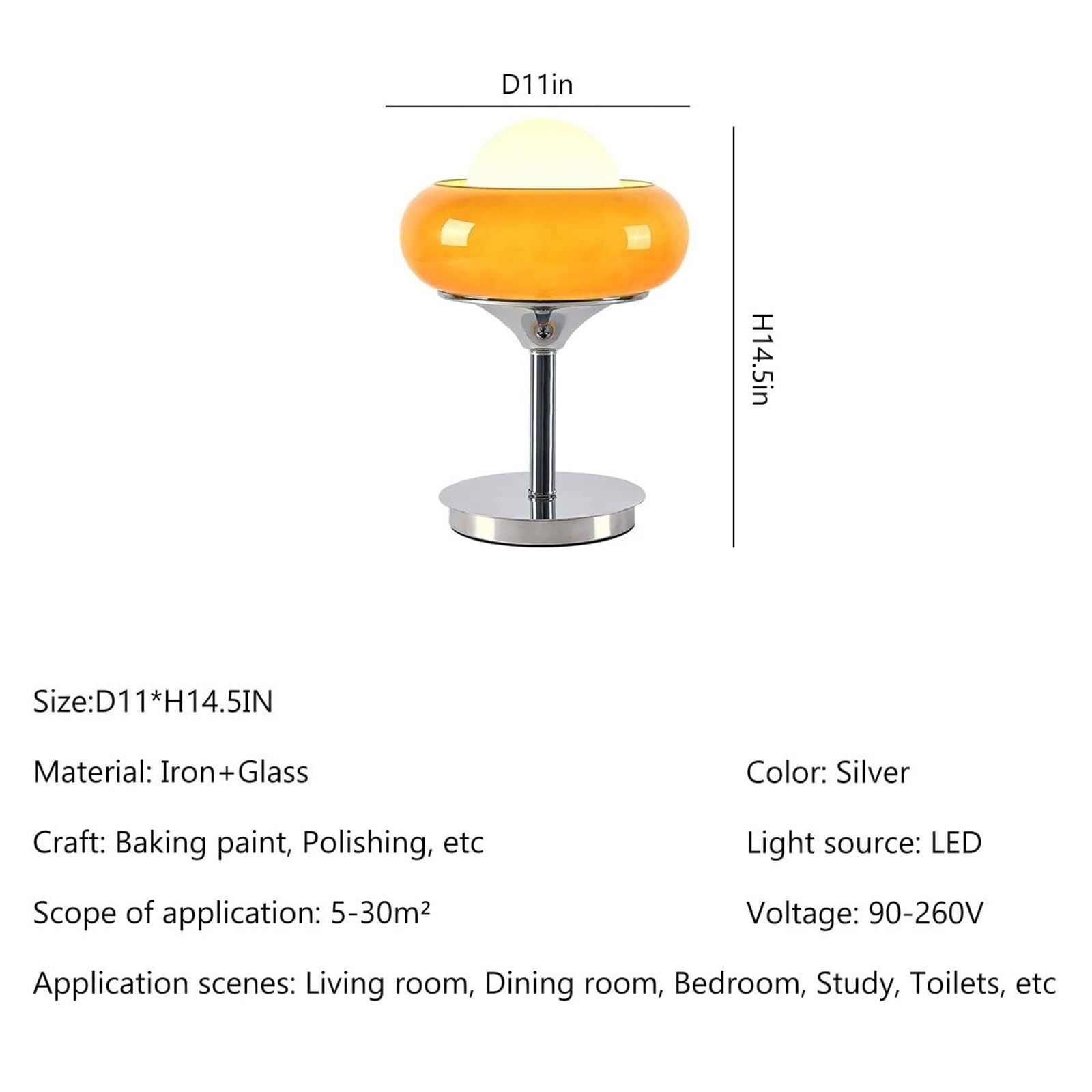 Lampada Da Comodino Moderna In Vetro Lampada Da Notte A Forma Di Crostata | Paralume rotondo in vetro con base in metallo Piccola lampada da scrivania for soggiorno, camera da letto