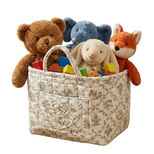 Image of Quilted Fabric Basket Foldable Car Storage Boho Floral Laundry Basket Hamper for Nursery Bedroom & Living Room | Organize Clothes Toys