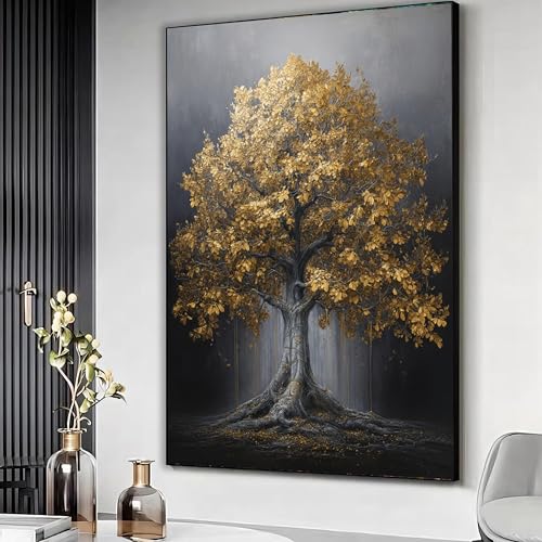 Toile aux feuilles dorées métallisées Arbre de Vie art mural de luxe