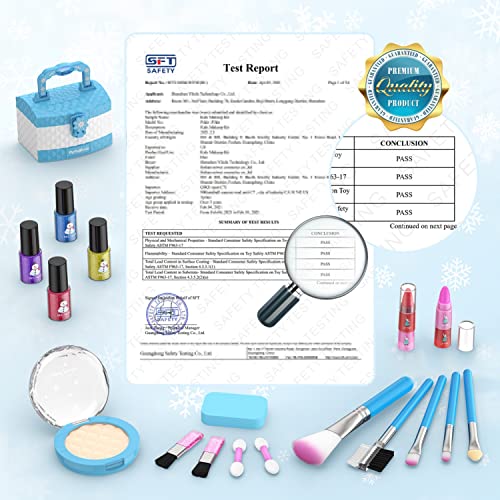 PERRYHOME Kids Makeup Kit for Girl 35 Pcs Washable Real Cosmetic, Safe & Non-Toxic Little Girl Makeup Set, Frozen Makeup Set for 3-12 Year Old Kids Toddler Girl Toys Christmas & Birthday Gift (Blue)
