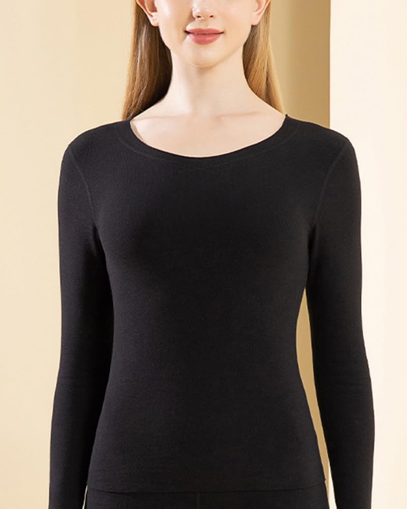 GUOCU Donna Intimo Termico Leggero Calore e Spessore Morbido Maglia a Maniche Lunghe con Scollo Rotondo e Calzamaglia Lunga Leggings Sottili ed Elasticizzati