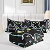 Axolotl Kids Bedding Cartoon Cat Comforter Set Twin Size,Gradient Line Cute Cat Bedding Set for Teens Boys Girls Adults Room Decor,Kids Comforter Set All Season,1 Comforter 2 Pillow Cases,Black #3