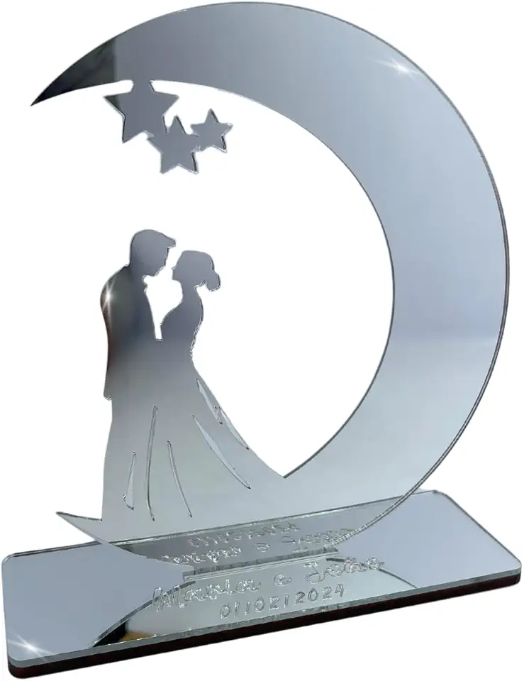 Topo De Bolo Personalizado Para Casamento Acrílico Espelhado
