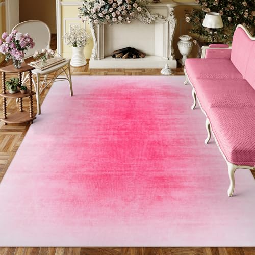 8x10 Area Rugs, Hot Pink Rugs for Living Room Bedroom Girls, Contemporary Ombre Carpet Large Washable Rug Non-Slip Soft Nursery Rug for Playroom, Kid Room, Dining Room