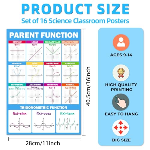 Image of EggSun 16 Pcs Math Posters for School Classroom Decorations, 11 x 16in Poster Charts for Teachers Primary Middle High School Supplies Education Classroom Bulletin Board Wall Decor