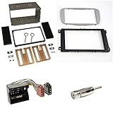  Einbauset: Doppel-DIN 2-DIN Radio Blende Halterung Radioblende + ISO Radio Kabel Adapter für Ford C-MAX, Focus, Galaxy, Mondeo, S-Max ab 2006-2010 - Silber