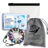 Travel Laundry Detergent Sheets for Hand or Machine Wash and Heavy Duty Travel Clothesline – Compact Sink Washing Detergent & Indoor Outdoor Drying Line for Hotels, Cruises & Camping