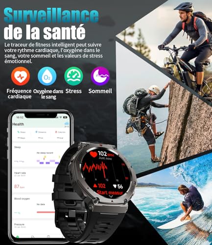 LIGE GPS Montre Connectée Homme 48mm,Boîtier en Alliage,5ATM Étanche Montre de Sport avec 110+ Mode Sport/Surveillance du Sommeil/de la Santé,Ecran Amoled,20 Jours d'autonomie pour Android iOS