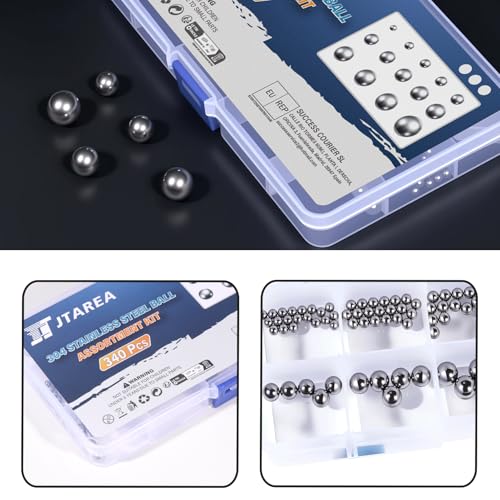JTAREA 340Stück 304 Edelstahl Kugellager Kugeln Set 14Werte 1-10MM Edelstahlkugeln Metallkugeln Ball Bearing Kugel Lager Sortiment Kit
