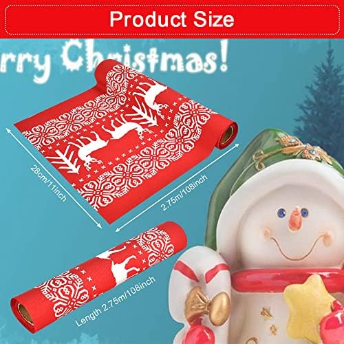 DURANTEY Christmas Table Runner Red Xmas Table Runner Linen Table Linens Long Rectangle Christmas TableCloth with White Reindeer Pattern for Christmas Dinning Tables Decorations, 12 x 108 Inch