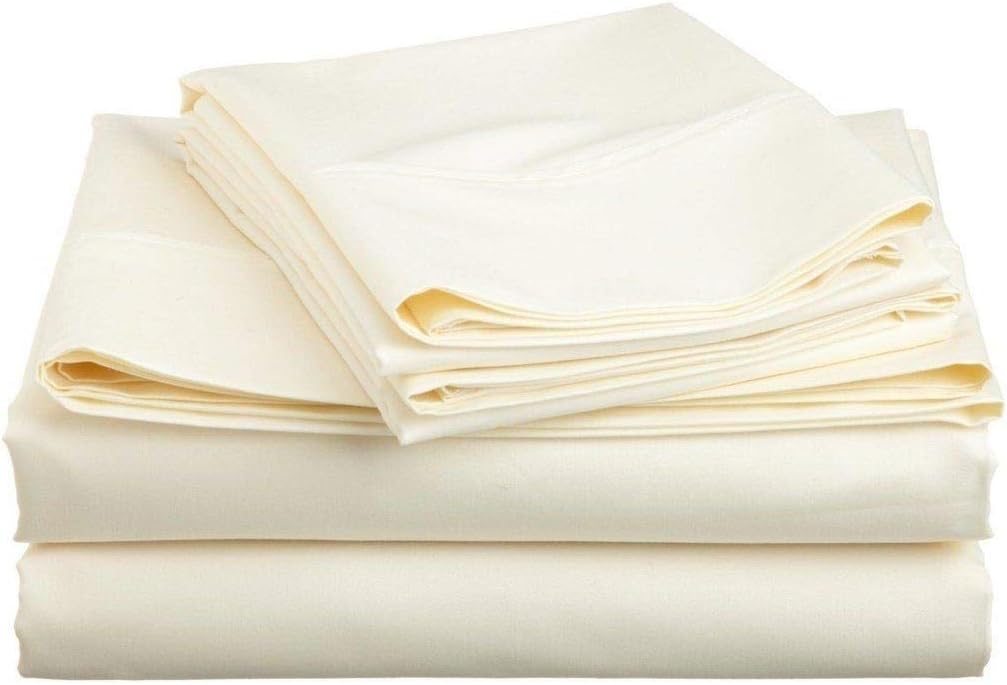 LaxLinen 500-Thread Count Bedding Sets 100% Egyptian Cotton 4PC Bed Sheet Set 21" Inch Extra Deep Pocket California/Western/King-Cal King, Ivory Solid