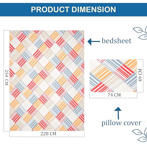 Image of Kuber Industries Cotton 350 TC Double Bedsheet With 2 Pillow Covers | Machine Washable Soft Bedsheet For Living Room, Home & Hotels | Zig Zag Print - White