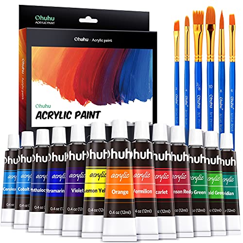 Ohuhu Acrylic Paint Set for Beginners - 24-Pack of 12mL/0.42oz Art Paints for Canvas, Rock Painting, Wood, Ceramics and Fabrics - Craft Painting Supplies for Artists, Students' Class Holiday Gift Idea