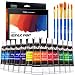Acrylic Paint Set, Ohuhu 24 Colors Acrylic Painting Tubes with 6 Paints Brushes, Artist's Acrylic Painting Kit for Stone, Canvas, Wood, Clay, Fabric, Nail Art, Ceramic, Crafts, 12ml x 24 Tubes