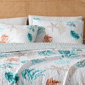 Full / Queen Coastal Quilt Bedding Set, Summer Coastal Quilt with Shams, Beach 3-Piece Reversible All Season Bedspread Quilt Set. Lightweight Nautical Quilted Coverlet. Key West Collection, Multi Full Queen Coastal Quilt Bedding Set Summer Coastal Quilt with Shams Beach 3 Piece Reversible All Season Bedspread Quilt Set Lightweight Nautical Quilted Coverlet Key West Collection Multi