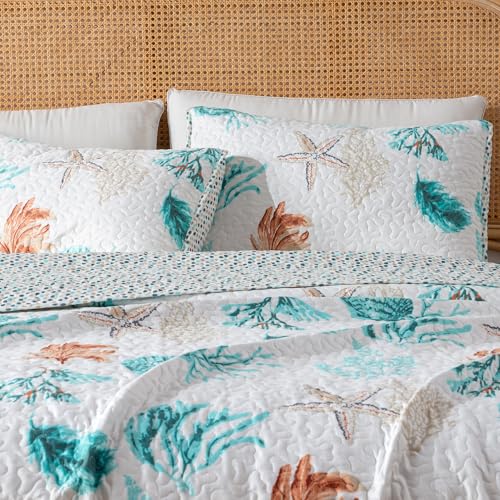 Full-Queen-Coastal-Quilt-Bedding-Set-Summer-Coastal-Quilt-with-Shams-Beach-3-Piece-Reversible-All-Season-Bedspread-Quilt-Set-Lightweight-Nautical-Quilted-Coverlet-Key-West-Collection-Multi Full Queen Coastal Quilt Bedding Set Summer Coastal Quilt with Shams Beach 3 Piece Reversible All Season Bedspread Quilt Set Lightweight Nautical Quilted Coverlet Key West Collection Multi