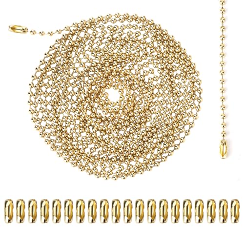 Image of 120in Ceiling Fan Pull Chain Extender, 3mm Premium Metal Light Roller Blind Beaded Pull Chain Extension with 20pcs Connectors Practical Accessories for Light Fixture DIY Crafts (Gold)