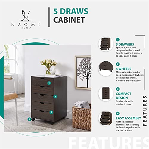 Naomi Home Office File Cabinets Wooden File Cabinets For Home Office Lateral File Cabinet Wood File Cabinet Mobile File Cabinet Mobile Storage Cabinet Filing Storage Drawer Espresso/5 Drawer #TOP2