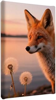 Canvas Wall Art Dandelion Wall Hanging Art Print Studio Gallery Style Artwork Modern Nordic Canvas Painting Color-Retaining Fabric Premium Material Sunlit Red Fox by the Lake 12x16 inch