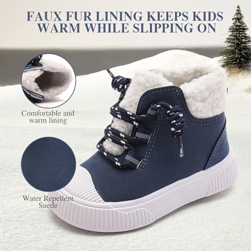 Toddler Snow Boots for Boys and Girls Fleece Winter Booties with Faux Fur Lining Keeping Warm Hook &Loop Closure Kids Shoes3