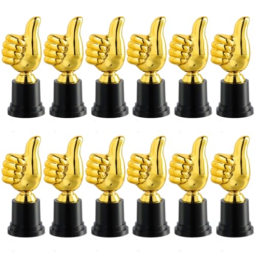 Granvoo 12 troféus infantis, 15,2 cm/13 cm, mini troféus de ouro plástico para crianças desportos, futebol, celebrações, festas, prémios escolares (13 cm)