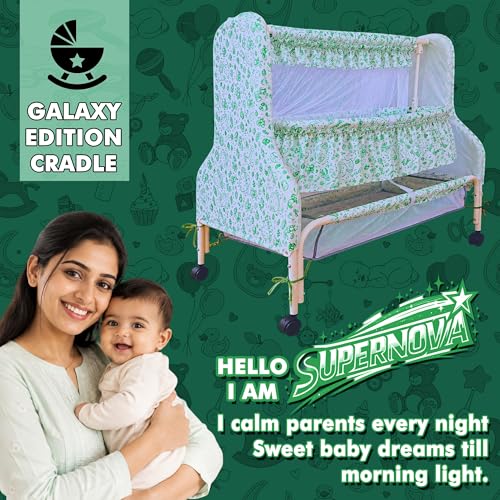 Image of Kiddery Baby Cradle Series Supernova Green Bassinet with Mosquito Net
