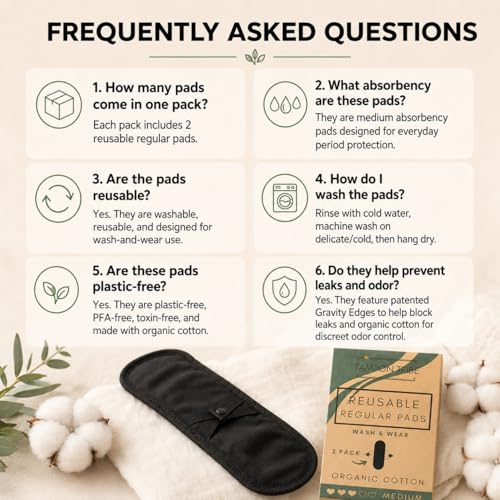 Image of Tampon Tribe - Reusable Menstrual Pads (2 Pack) - Zero Waste Organic Cotton Cloth - Washable, Leak Free, OdorFree, Toxin Free, Eco Friendly Sanitary Menstrual Pads for Women - Medium Absorbency