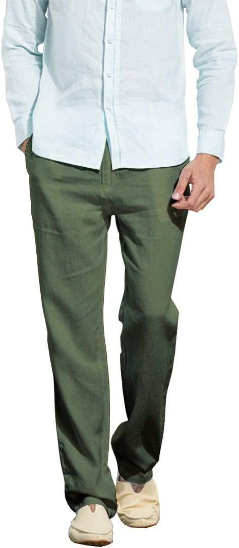 Manwan walkMen’s Casual Beach Trousers Elastic Loose Fit Lightweight Linen Summer Pants K70