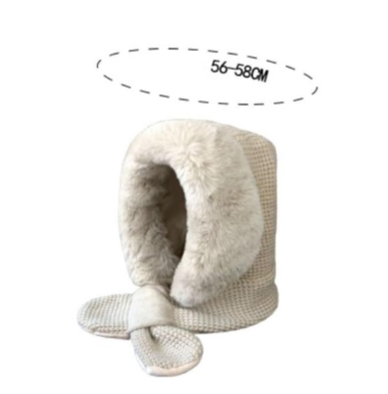 Bonnet Hiver Bonnet Tricoté Hiver Chaud Femmes Chapeau Épais Mignon avec Cache-Oreilles Écharpe Bonnets Chaud(Beige)