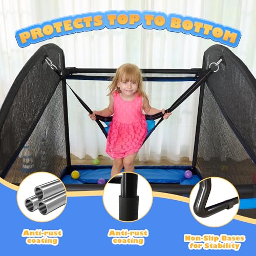 6FT Rectangle Toddler Trampoline with Swing – Trampoline with Enclosure Net, ASTM Certified Indoor/Outdoor Playset for Kids - Image 4