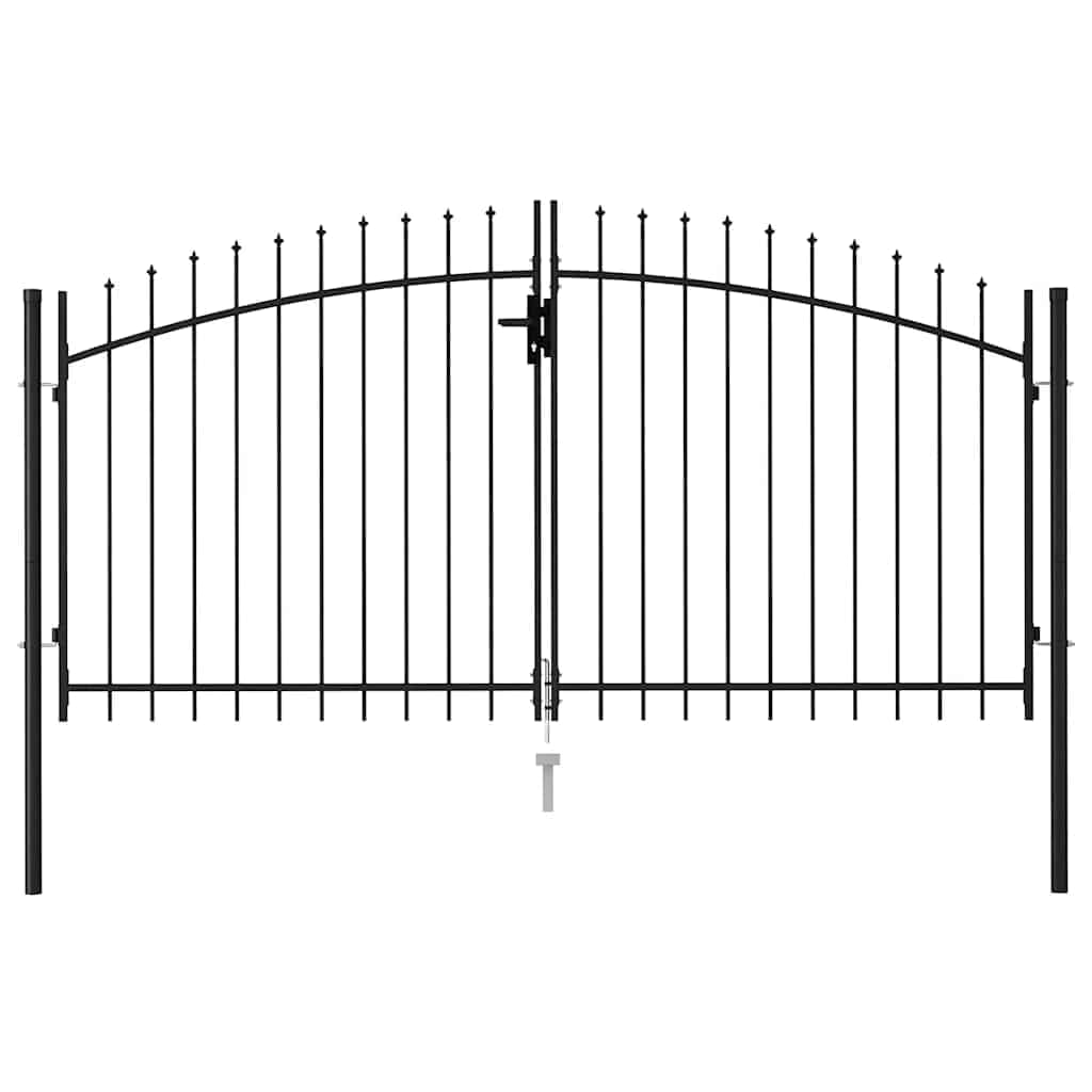 vidaXL Cancela de Valla Doble Puerta de Jardín Entada Vallado Exterior con Puntas de Acero Negro 3x1,5 m
