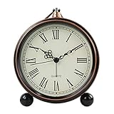 SIEMOO Retro Metal Table Clock Battery Operated Non-Ticking Silent Quartz Table Desk Small Alarm Clo