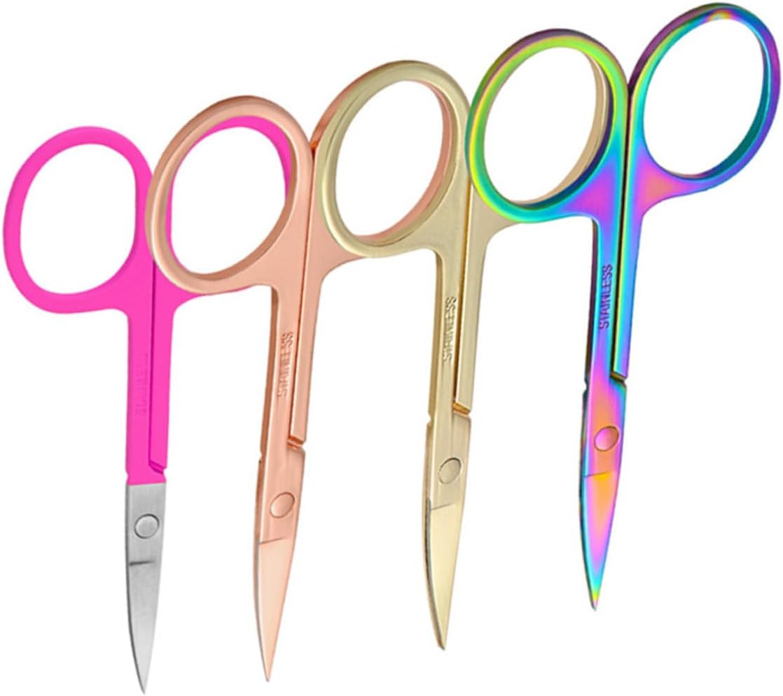 Stainless Steel Nose Hair Scissors 4pcs Set Curved Tip Eyebrow Trimmer for Precision Grooming Nose Hair Trimmer for Men and Women