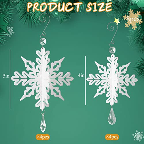 White Christmas Snowflake Ornaments - 8Pcs Plastic 3D Glitter White Snowflake Ornaments With Crystal Pendant And Hook For Christmas Tree Decorations Winter Wonderland Frozen Birthday Party Supplies #TOP3