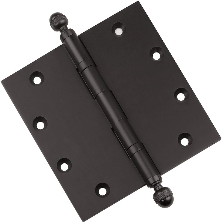 Solid Brass Architectural Door Hinges – 2 Vintage Decorative Cap Mortise Hinges, Ball Bearings, and Stainless Steel Hinge Pin – Home Decor by Embassy, 5 x 5 in., Oil-Rubbed Bronze