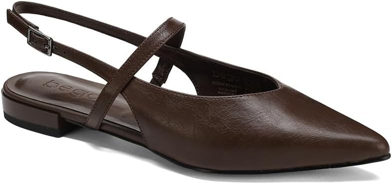 bego Slingback Flats for Women Pointed Toe Ballet Flat with Buckle Strap Vegan Grape Leather Dress Shoes for Work Walking